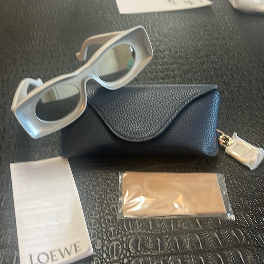 Loewe Sunglasses in White with Silver Trim #LW 40033IW49 Paula's Ibiza Rectangle